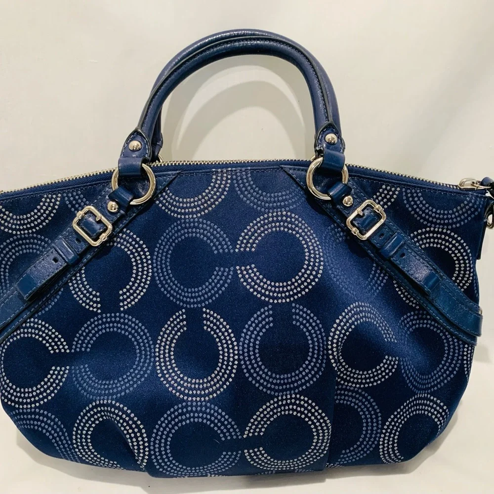 Coach Madison Blue Satin Handbag 15935 Missing Long Strap - Picture 2 of 6